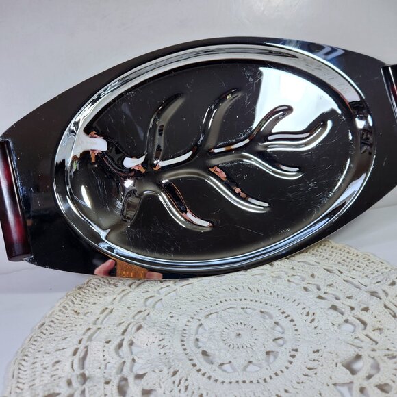 Gourmates Glo Hill Large Serving Tray Meat Platter Cherry Bakelite Handles Feet - Picture 8 of 12
